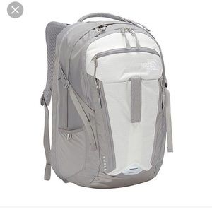 Gray White The North Face Surge Backpack Bookbag